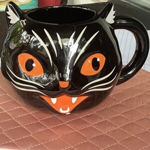 Black Cat Mug with Orange Accent